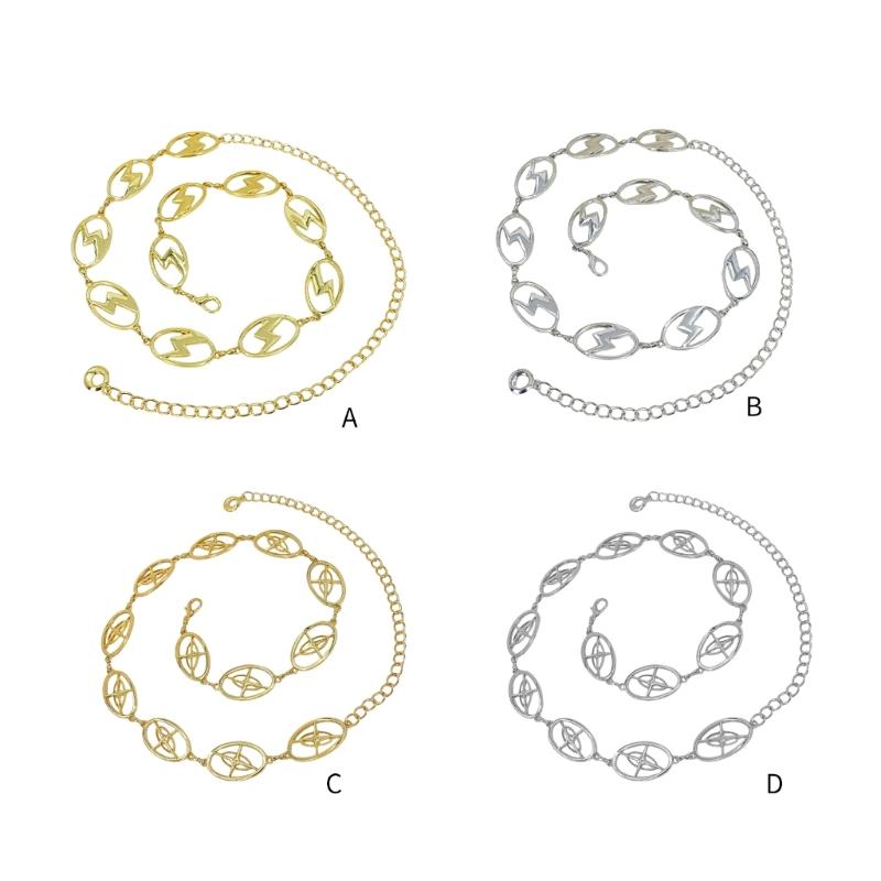 Vintage Oval Metal Chain Belt Women Adjustable Length Unique Waist Belt for Special Occasion