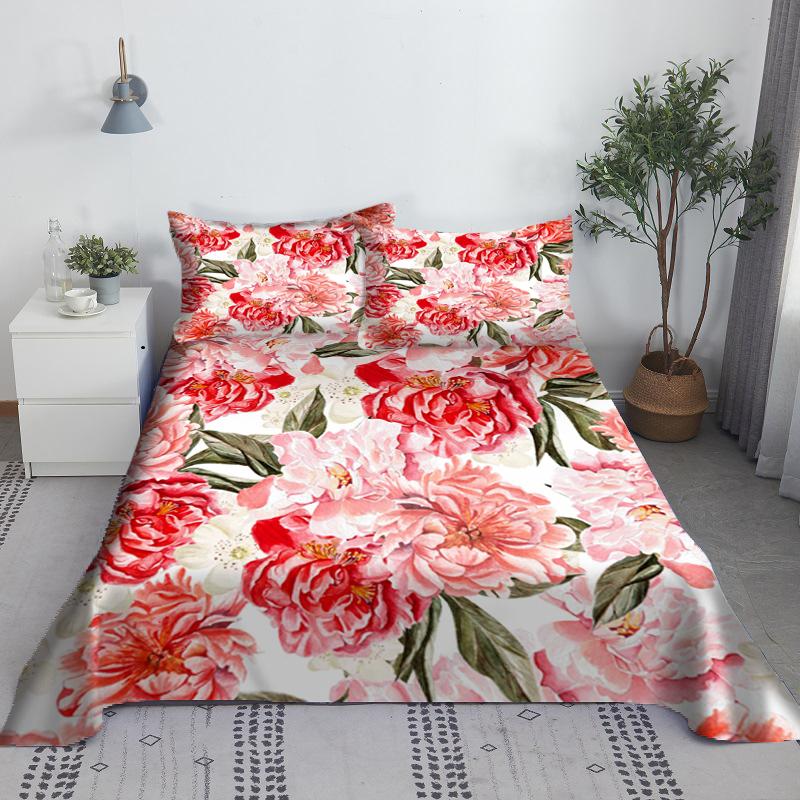 Various Flowers Bed Sheet Set 3D Printed Bed Flat Sheet With Pillow Cover For Kids Adults Polyester Full Twin Size wholesale