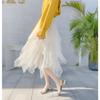 Damen Frühling Asymmetrischer Mesh Midi Rock - Hohe Taille Transparente Einsätze Schlankmachender Rock mit Fließendem Lagen-Design