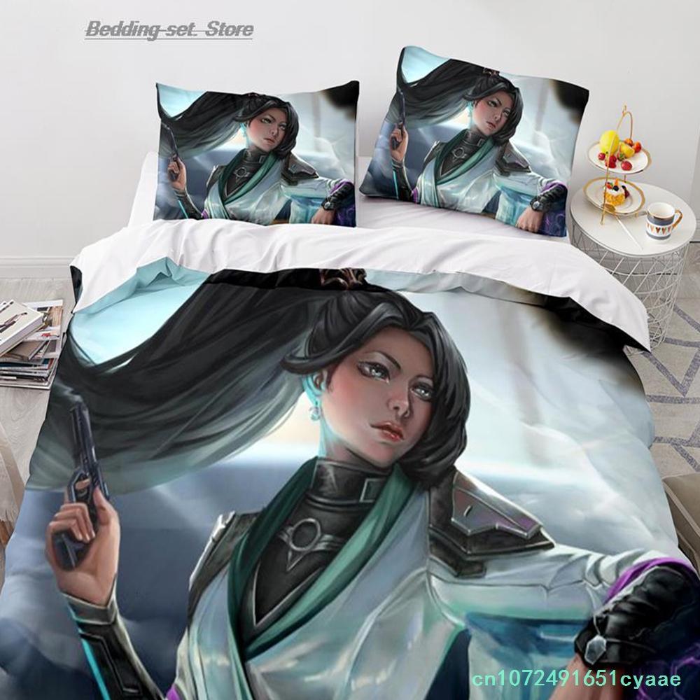 Gaming Valorant Bedding Set Single Twin Full Queen King Size Bed Set Aldult Kid Bedroom Duvetcover Sets 3D Print Anime 034