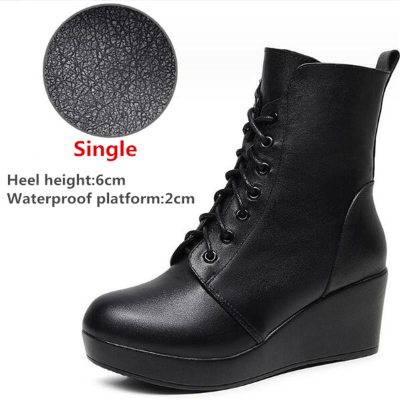 Women Genuine Leather Ankle Boots Winter Female Plush Snow Boots Platform Wedge Boots Women's High Heel Shoes Size 33-43