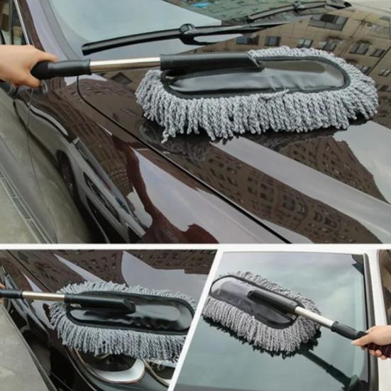 Car Cleaning Brush 33-Inch Retractable Car Duster Stainless Steel Telescopic Pole Scratch-Free Microfiber Car