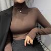 Elegant Threaded Turtleneck Base Shirt Women's Spring Vintage Underwear Thin Slim T-shirt Office Lady Heap Collar Casual Tops 2025 New