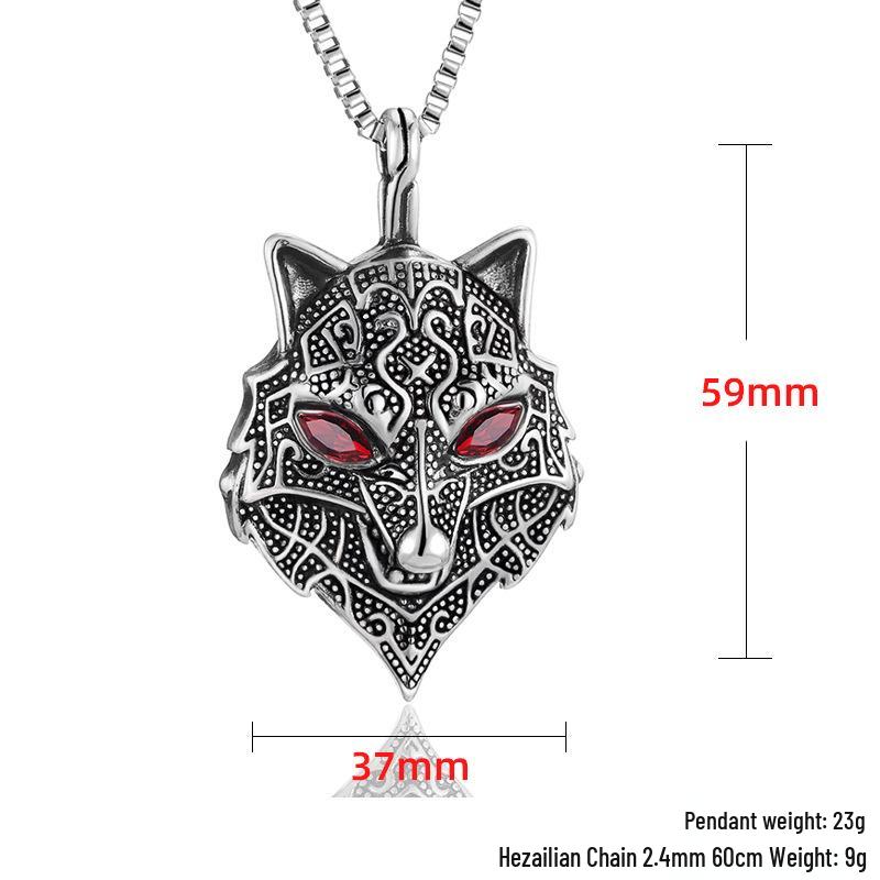 Nordic Retro Titanium Steel Viking Wolf Head Pendant Necklace for Men