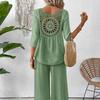Elegant Vacation Solid Color Three-Quarter Sleeve Top and Wide-Leg Pants Set