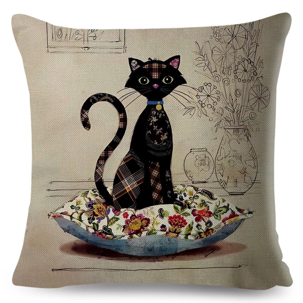 Cute Elegant Black Cat Cushion Cover Double Print Decor Cartoon Animal Pillow Case for Sofa Home Car Linen Throw Pillowcase