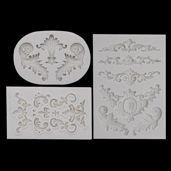 3Pcs Baroque Style Silicone Mold Flexible Non-Stick Flower Lace Mold Fondant Chocolate Decorating Tools for Wedding Birthday