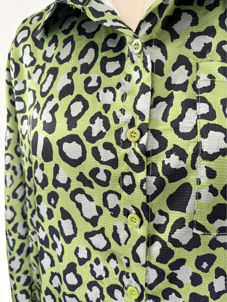 2024 Spring Women's Leopard Print Casual Two-Piece Set: Long Sleeve Top & Pants