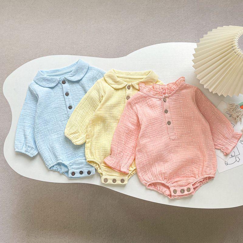 Ins-Style Baby Clothes, Wrinkled Fabric Triangle Romper, 0-2 Years Old Newborn, Spring and Autumn Doll Collar Open-Front One-Piece Crawling Suit