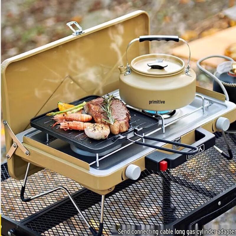 

Caveman Double Flame Gas Stove with Kettle & Frying Pan Set