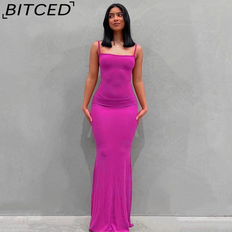 BITCED Solid-colour Women's Dress Fitted Peach-shaped Bottom Strapless Long Fishtail Dress
