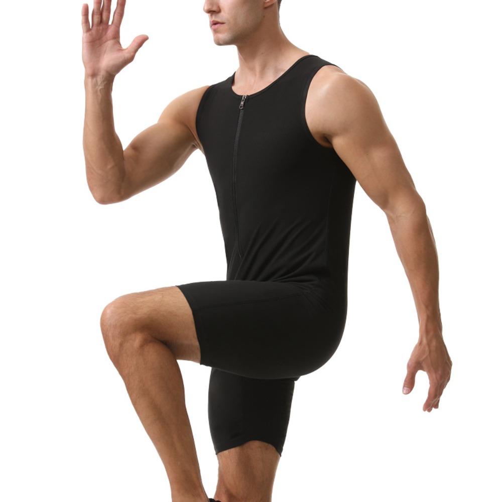 Combinaison Sauna Homme Gainant Body de Course Sweat à Fermeture Éclair Entraînement avec Short Maillot de Corps Fitness Musculation Combinaison d'Exercice Débardeur Combinaison