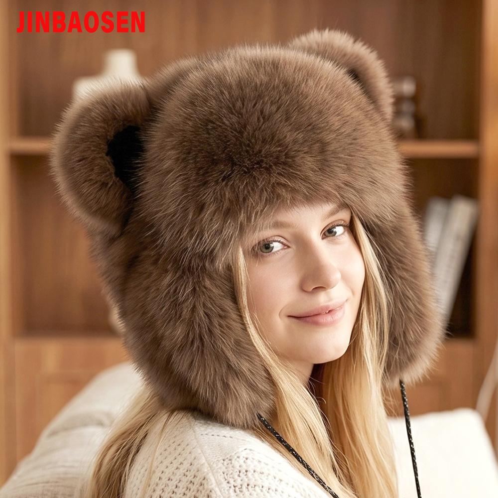 JERYAFUR Chapéu Ushanka Trapper Feminino com Orelhas de Gato, Quente e Fofo com Pom‑pom de Pele Sintética Grossa, Gorro de Inverno para Dias Frios e Nevados