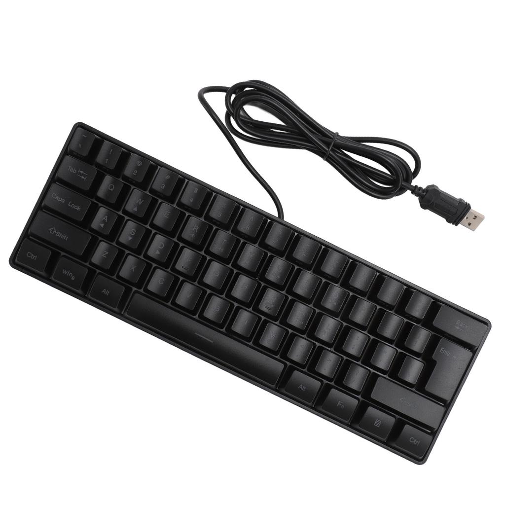 USB Wired Gaming Keyboard 60 Percent RGB Backlight 61 Keys Portable Compact Keyboard for PC Gamer Typist Black