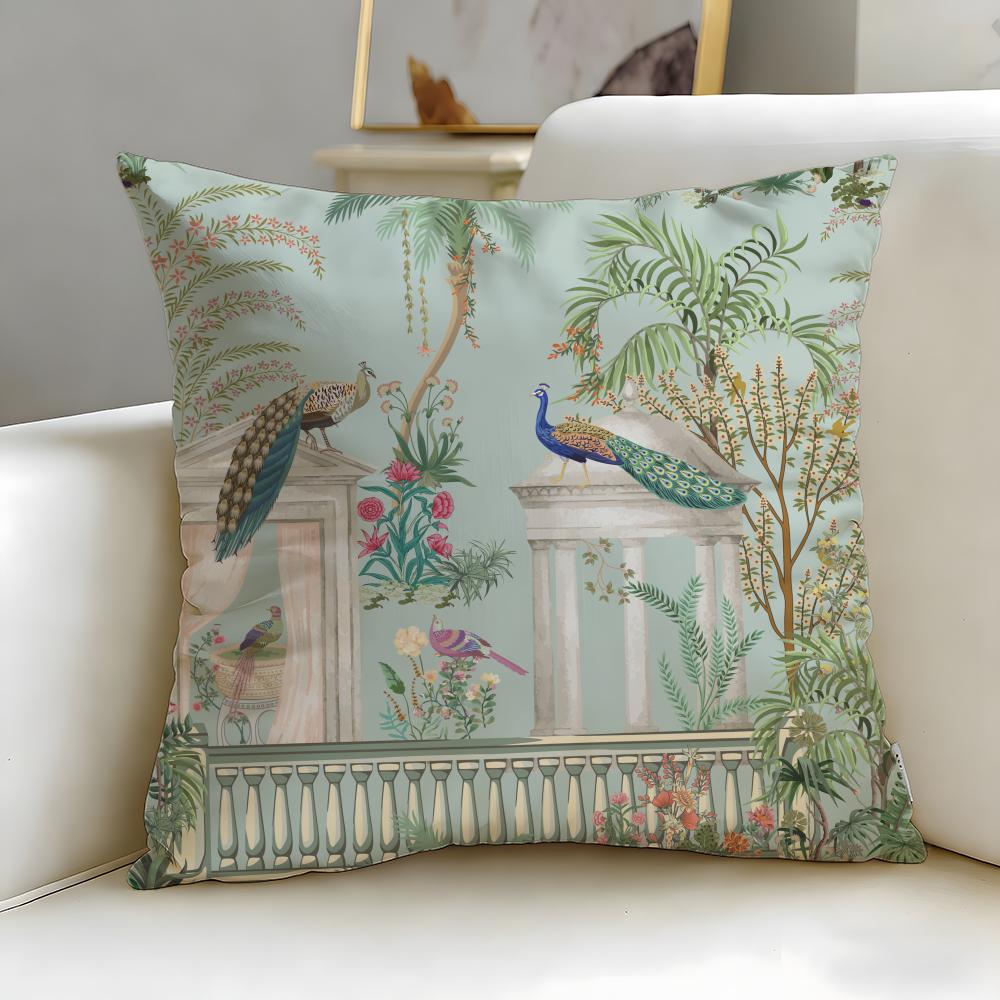 Hot Mmughal Garden with Peacocking Cushion Cover Soft EasyWash Pillow Case Versatile for Couch Bed Travel and Office