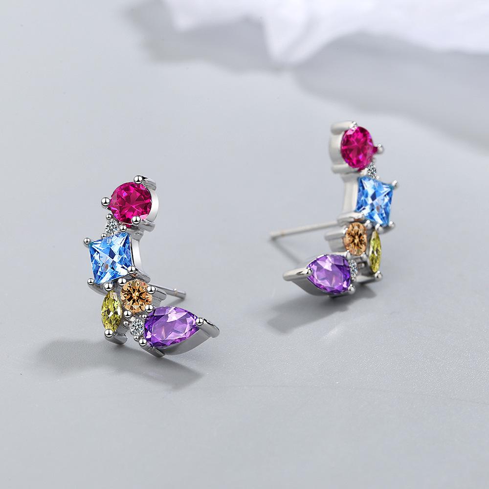 Colorful Zircon Stud Earrings - European & American Style for Women