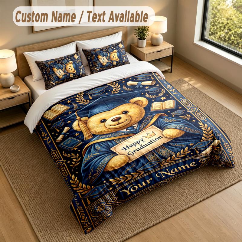 Bear Panda Theme Personalized 3Pcs Bedding Set Custom Text & Name 1 Sheet 2 Pillowcases Household Bedding 1pc