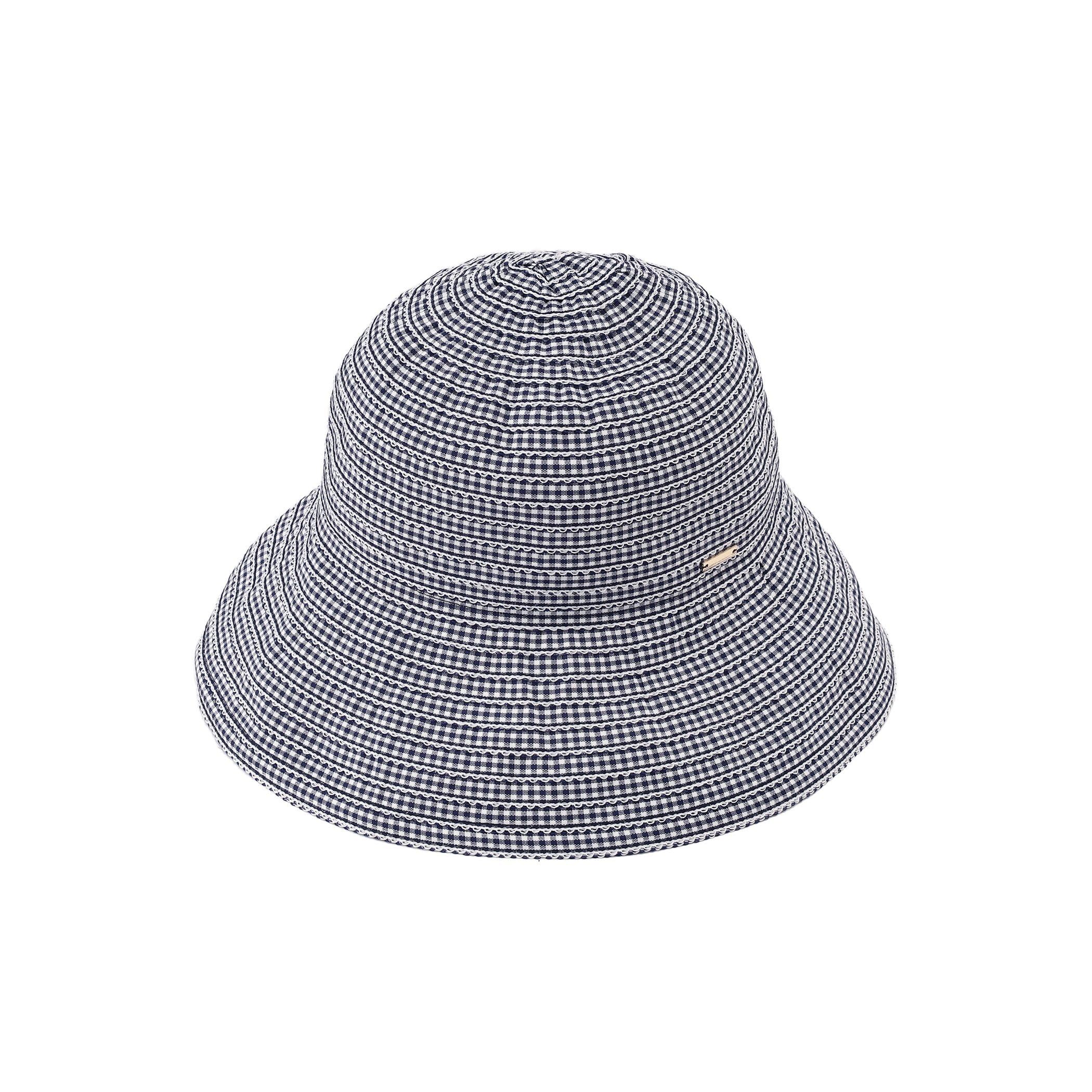 Tea AfternoonTea LIVING Hat JS76 Gingham Check Grosgrain Wide Brim UV Hat Blue [Afternoon Living]