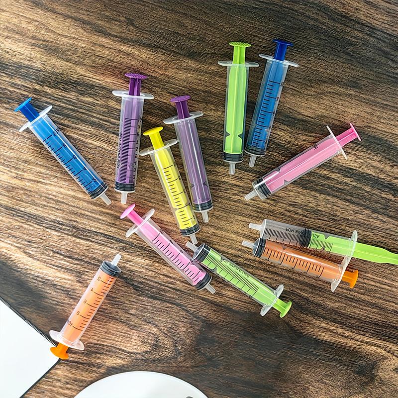 6 Pieces of 10ml Colored Syringe with Caps, Suitable for Glue, Liquid Distribution and Measurement, Pet Food Feeding, Refilling Ink Cartridges, Etc.