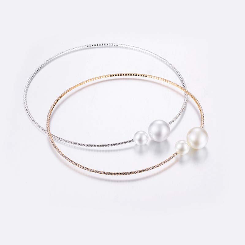 Fashion Pearl Crystal Boutique Two-piece Bangle Alloy Short Clavicle Necklace Bracelet Set Jewelry Set Anniversary Women Gift BH