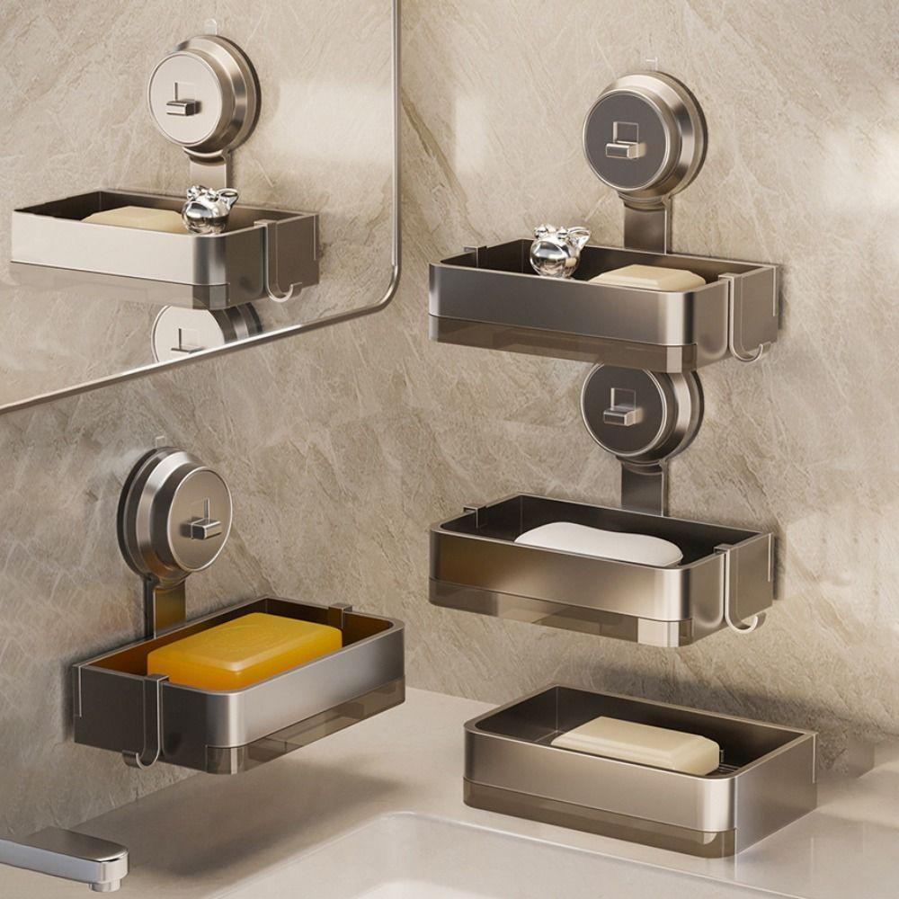 Stable Aluminum Suction Cup Soap Box Wall-mounted Water Receiving Tray Soap Holder Punch-Free Soap Dish Laundry Room
