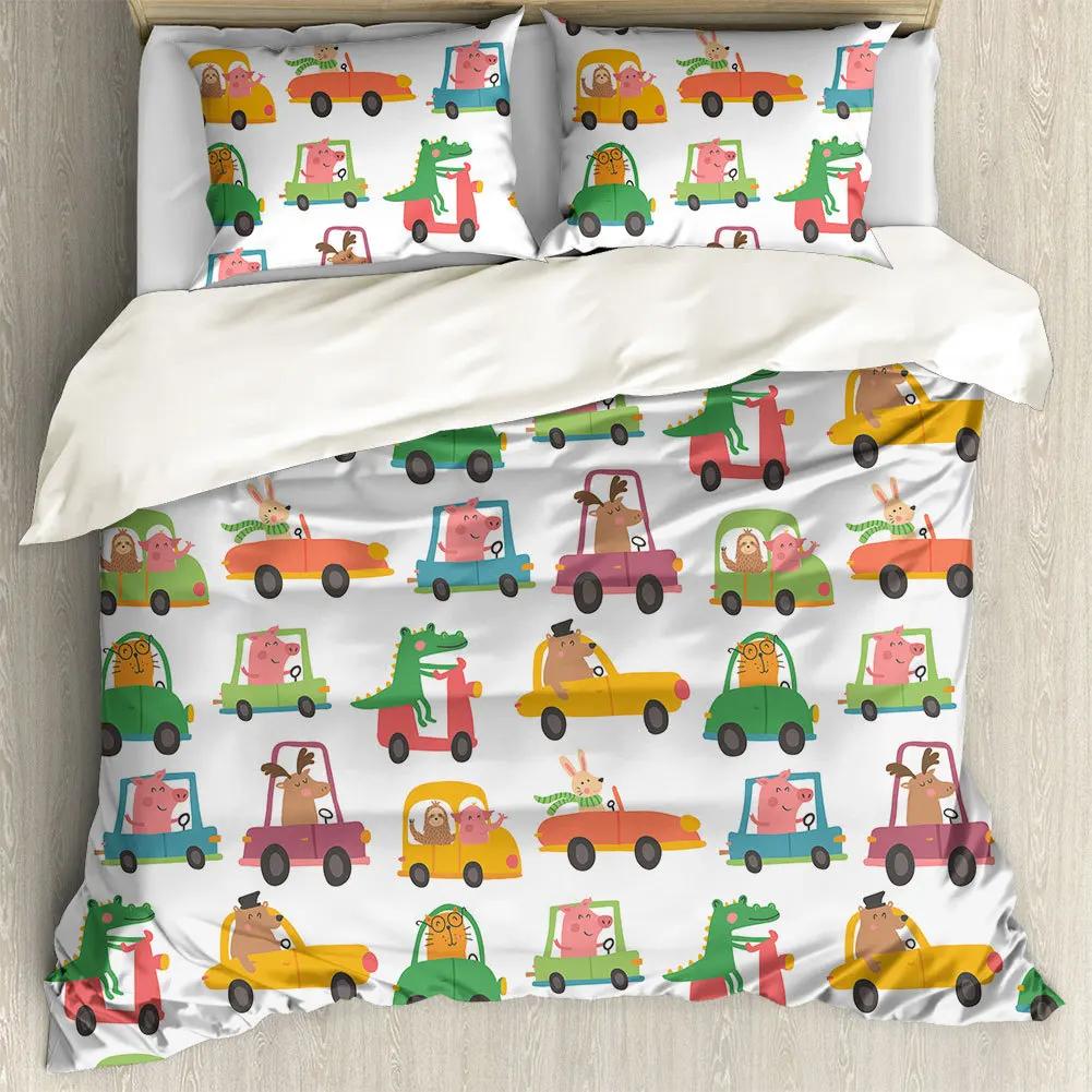 Carton Car Cover Toy Truck Bus Soft Duvet Cover Excavator Children Young Boys Young Girls Gifts Trafic Light Smal Animals Drive Bedrom Decor