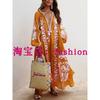 2024 European and American New Women's Clothes Ethnic Embroidery Flower Loose Oversized Long Sleeves Dress Women's Robe