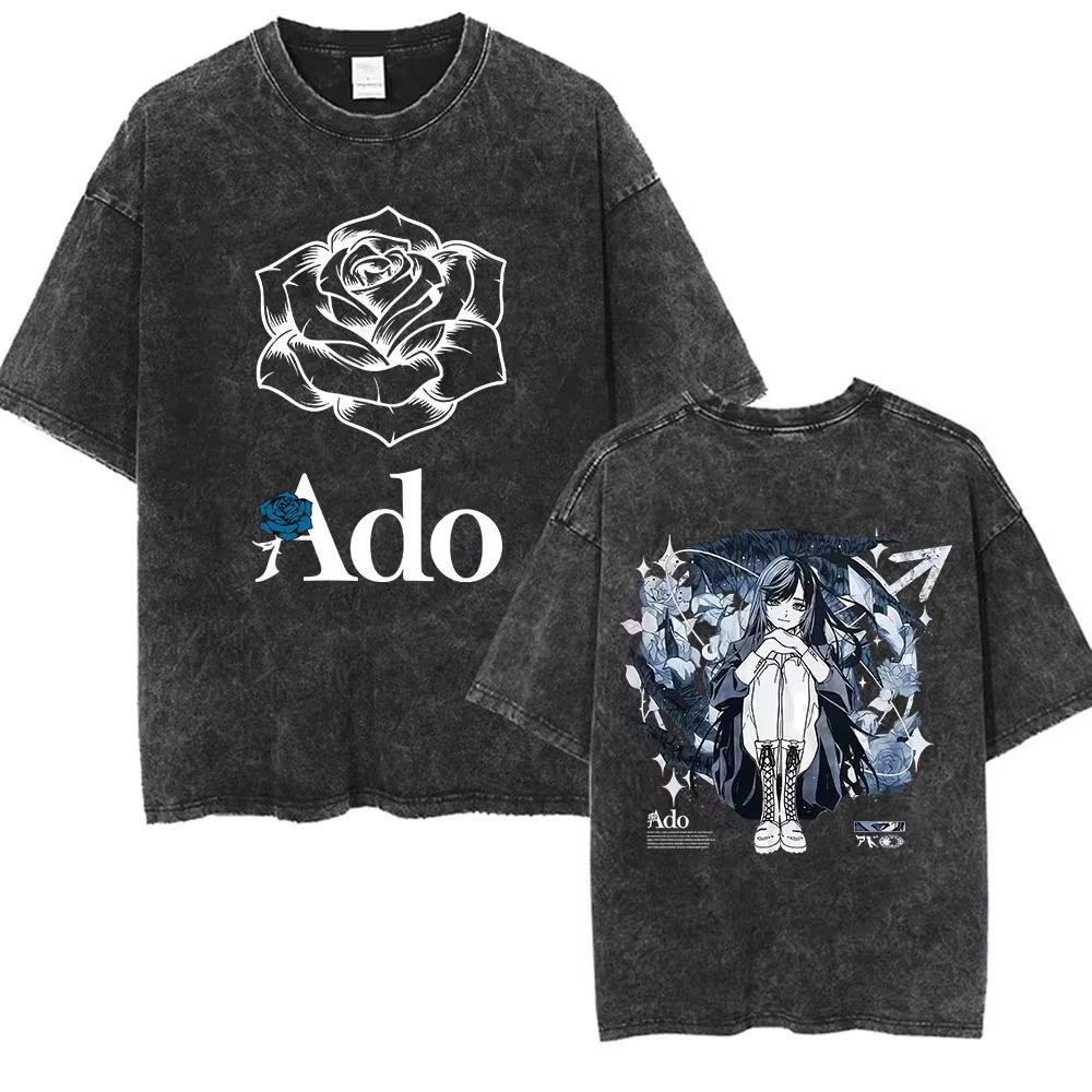 ADO Hibana World Tour Vintage Washed T Shirts Japanese Singer Fashion Oversized Tshirts Casual Aesthetic Short Sleeve Tees