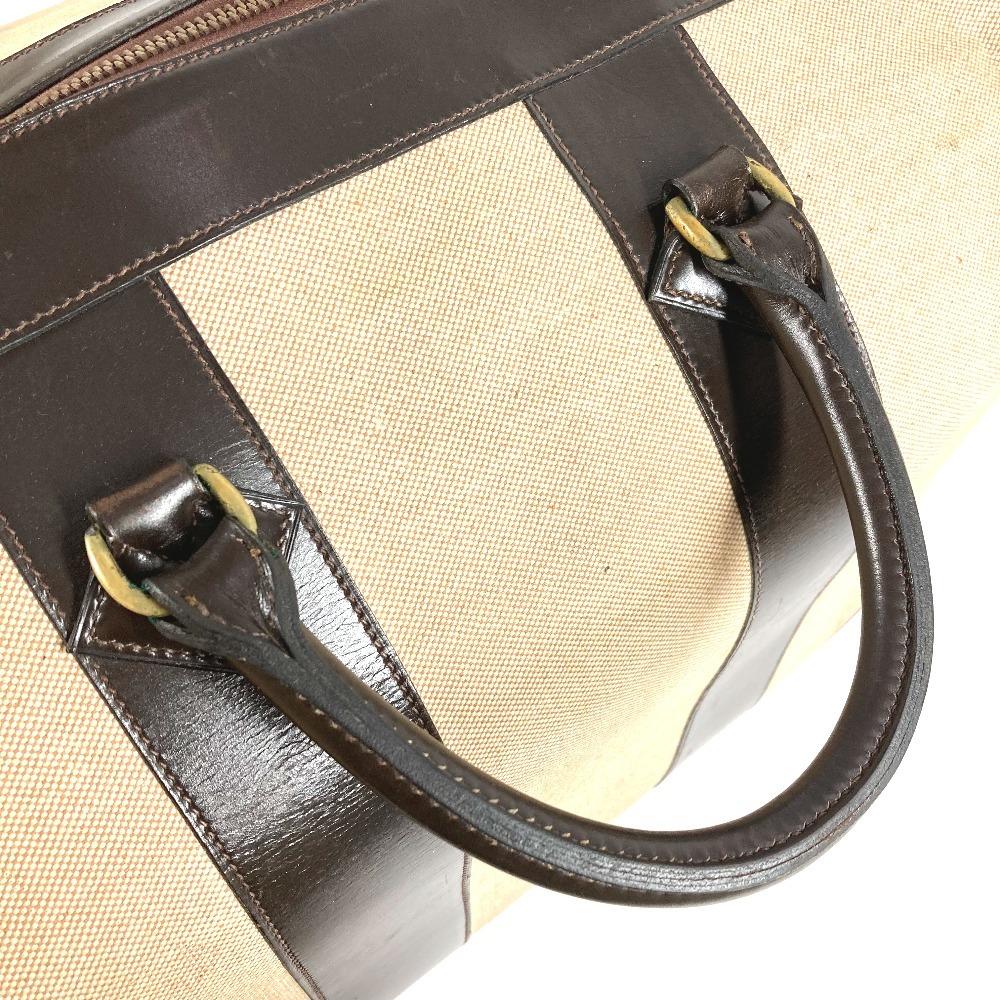 HERMES vintage Bags Travel Bag Duffle Bag Leather/Canvas Beige/Dark brown