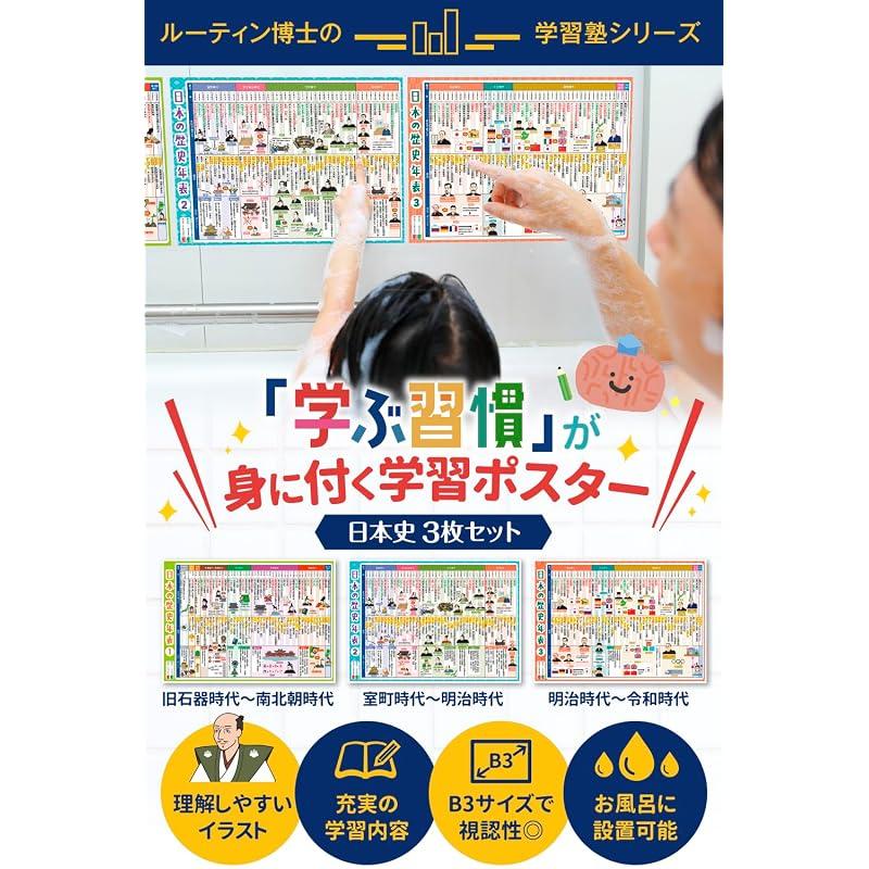 Dr. Routine's Tutoring School Bath Poster Set: Japanese History, 3-piece set, B3 size, R-1, Timeline, Mnemonics, History, Elementary School Students,