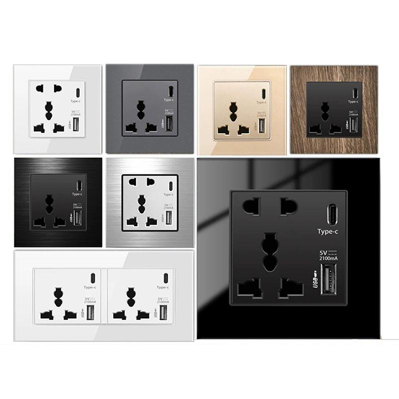 1Pc Power 2100Ma Usb Outlet Fast Charging Panel 86-Type 13A Wall Type C Interface Socket Maximum Voltage 250V For Uk Us Eu