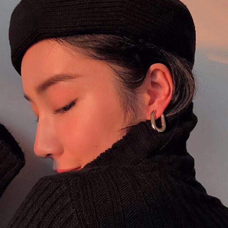 Fashion Gold Color Geometric U-Shape Hoop Earrings For Women Men Punk Hip-Hop Metal Round Circle Earring Party Jewelry Wholesale
