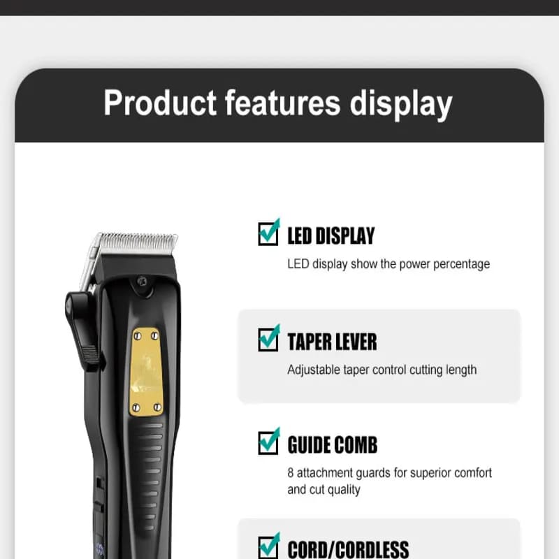 Hair Clipper Base Rechargeable Hair Salon Professional Home Electric Hair Clipper Black LED Digital Display Screen Men's Hair Shaving Clippers