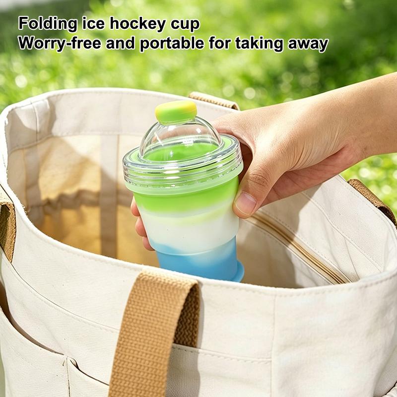 Portable Collapsible Ice Ball Cup with Straw in Silicone for Summer Outdoors