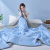 Ultra-Soft Cooling Summer Blanket - Light Blue & Gray Quilted Design, Breathable, Machine Washable, Perfect for Bed or Sofa