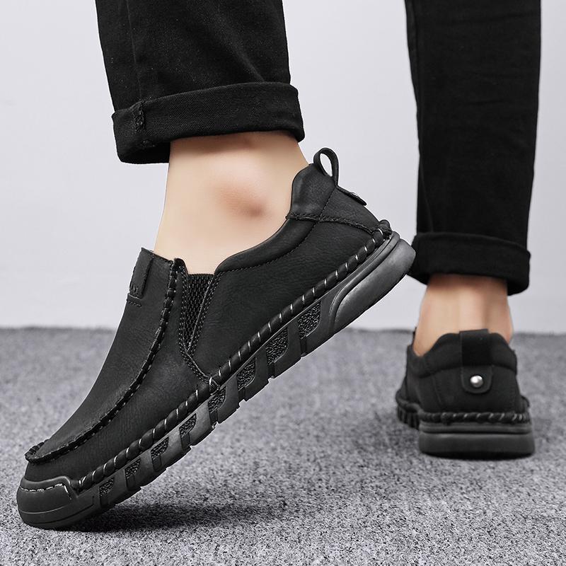 Breathable Casual Leather Shoes Split Leather Soft Bottom Shock absorbing Men's Loafers Classic Hand stitched Men's Shoes