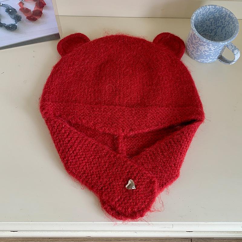 

Осень и Зима Новая Шапка Женская Шерстяная Шапка Милые Медвежьи Ушки Плюшевая Шапка-Пуловер Уличная Защита от Холода Теплая Вязаная Шапка Тренд M（56-58cm）