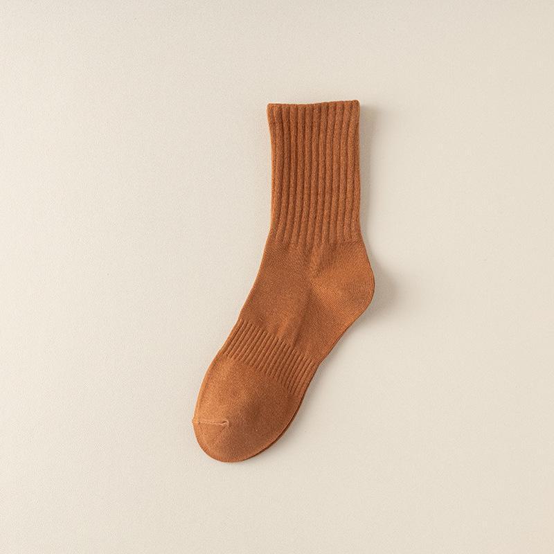 Men's Solid Color Combed Cotton Socks – Autumn/Winter Mid-Tube, Casual & Business Styles with Imitation Hand-Sewn Toe