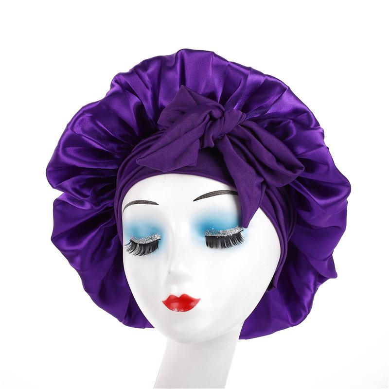 Leopard Print Wide Brim Sleep Cap with Bowknot - Faux Silk Hair Care Turban