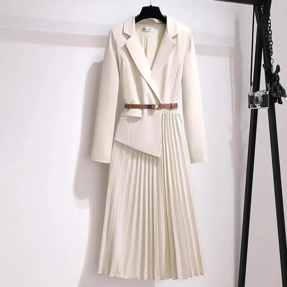 Women's Dresses Fashion Suit Collar Stitching Fake Two-Piece Elegant Lady Office Long Dress Vestidos
