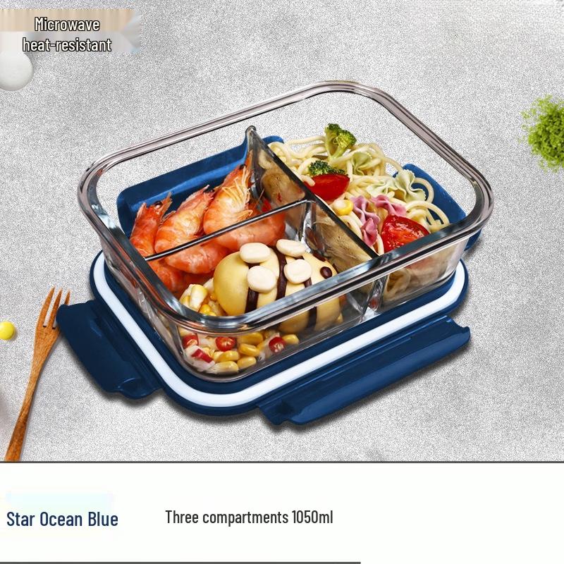 Glass Microwave Lunch Box with Lid and 3 Compartments