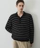 DRAW FIT Wool Supple Stripe Collar Knit [Black]