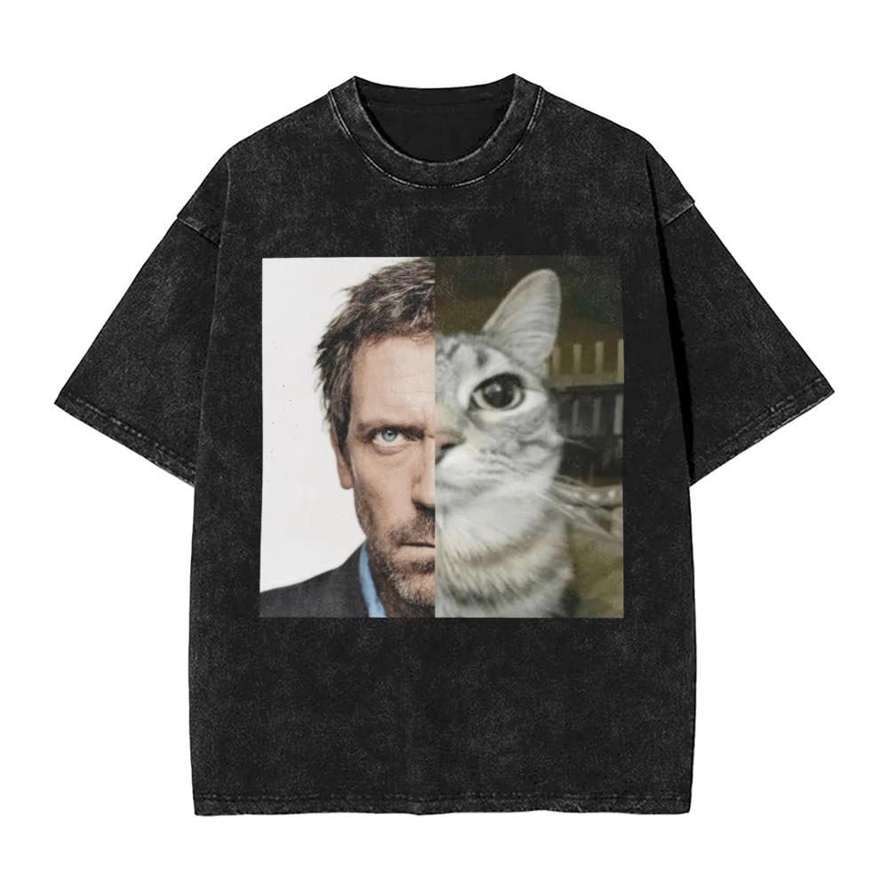 

Mens Dr Gregory House MD Cat Meme Washed T Shirt Tees Summer Street Style ShortSleeve T Shirt O Neck Trending Casual Tee Shirt 2XL