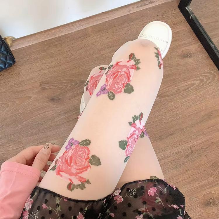 

Колготки в сетку с принтом роз, полупрозрачные колготки в сетку с высокой талией, женские чулки и чулочно-носочные изделия белый