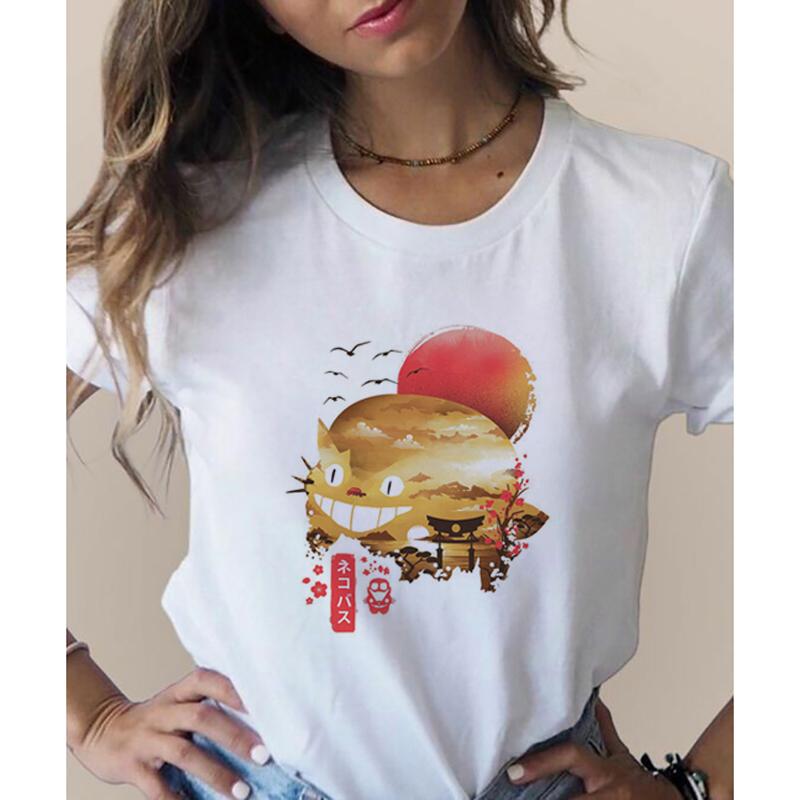Totoro Studio Ghibli Harajuku 90er Jahre T-Shirt Damen Rundhals T-Shirt Kawaii Lustiges Cartoon T-Shirt