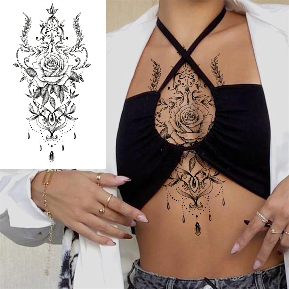 Realistische Nep Pioenroos Tijdelijke Tatoeages Voor Vrouwen Meisje Zwarte Roos Olifant Bloemen Tatoeage Sticker Tijger Anemoon Tatoeages Halfmouw