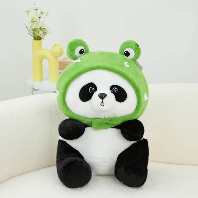 Adorable Panda Plush Toy With Frog Ice Cream And Bee Headpiece For Fun Gifts