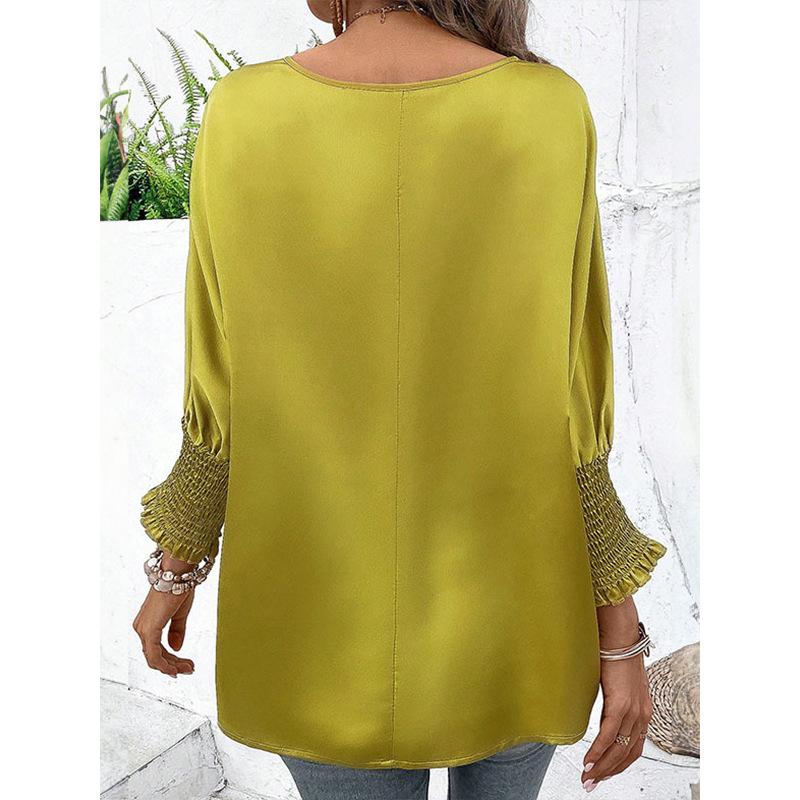 Casual Loose Bat Sleeve Solid Color Round Neck Top for Spring and Summer Women's T-shirts