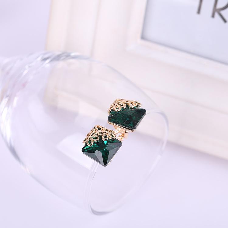 Pendientes Vintage con Clip de cristal y flor hueca para mujer, sin orificio para la oreja, joyería elegante para fiesta y boda