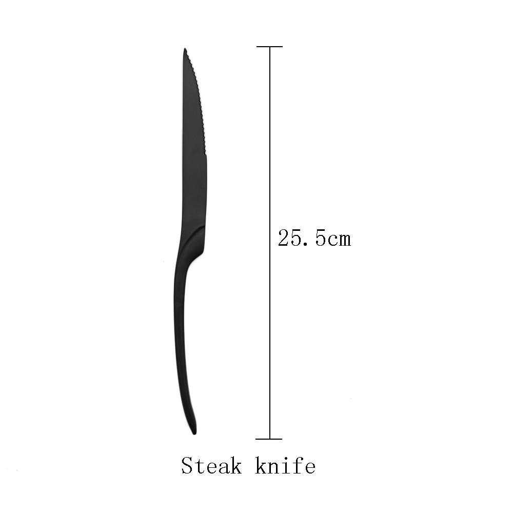 7Pcs Black Stainless Steel Flatware Dinnerware Set Matte Western Steak Knife Fork Dessert Spoon Set Kitchen Tableware Set